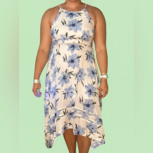 Lulus Zahara Blue and White Romantic Floral  Cotton Midi Dress XL Beach vacay - Picture 3 of 7
